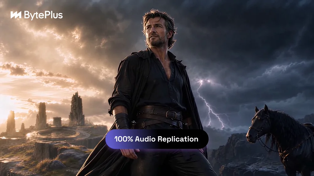 A cinematic fictional character from an official OmniHuman 2.0 demonstration.